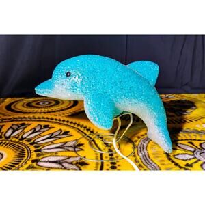 Vintage Melted Aqua Blue Popcorn Dolphin Table Top Lamp 11 inches Blue 90s
